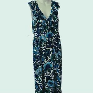 Aqua Green Floral V-Neck Sleeveless Maxi Dress NWT